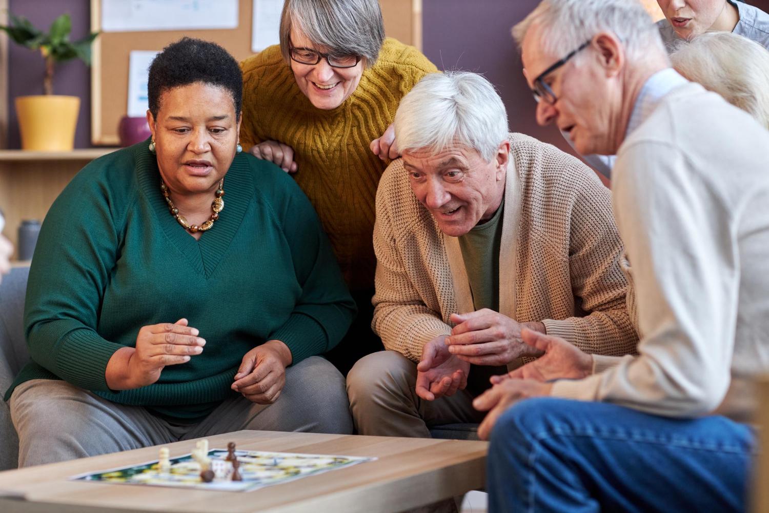 Senior residents enjoying community spaces